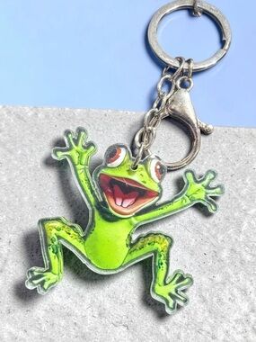 Playful Green Frog Keychain